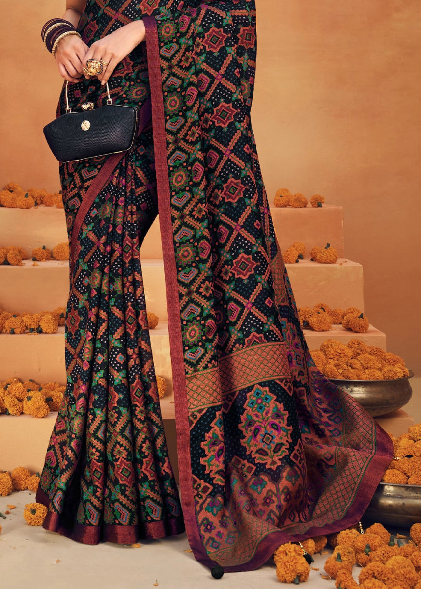 Purple & Blue Handwoven Zari Georgette Silk Saree - House of Sarvati LLC