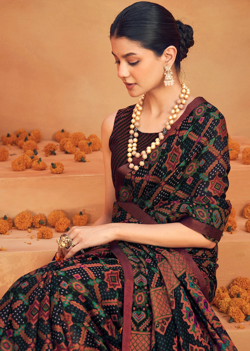 Purple & Blue Handwoven Zari Georgette Silk Saree - House of Sarvati LLC