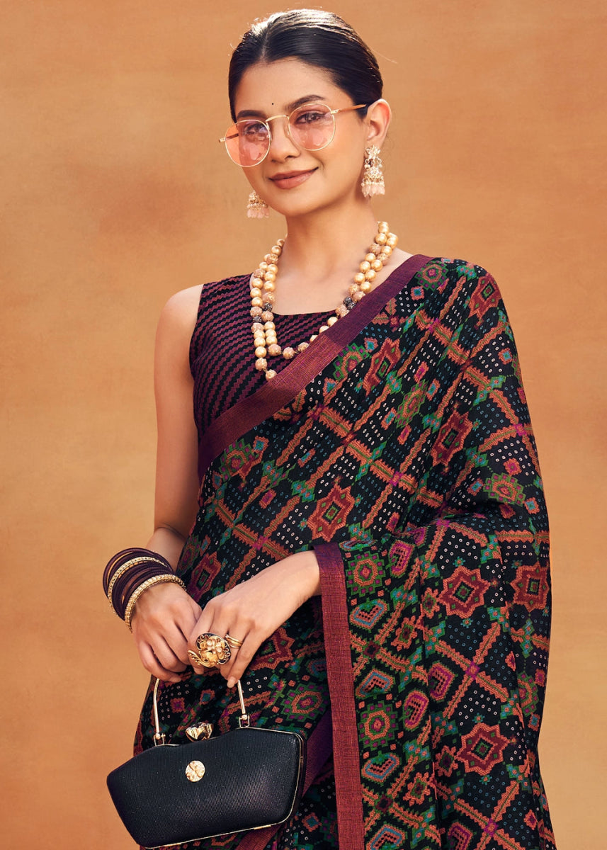 Purple & Blue Handwoven Zari Georgette Silk Saree - House of Sarvati LLC