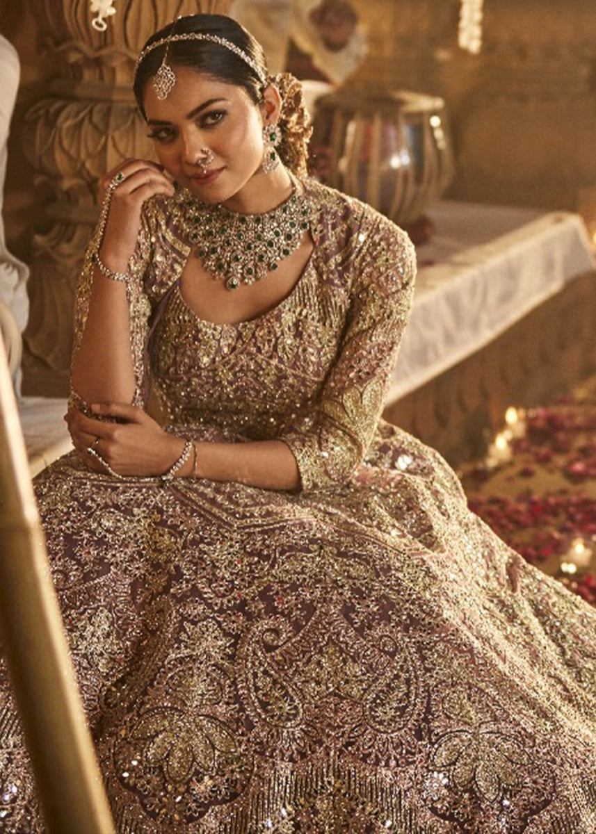 Purple & Golden Net Lehenga Choli with Embroidery and Sparkling Sequins Work - House of Sarvati LLC