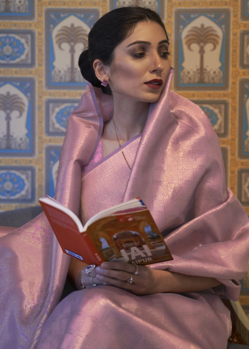 Purple & Pink Dual Tone Handloom Kanjivaram Silk Saree With Regal Finish - House of Sarvati LLC