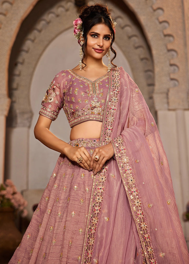 Radiant Orchid Purple Tissue Lehenga with Ornate Beads & Stone Handwork - House of Sarvati LLC