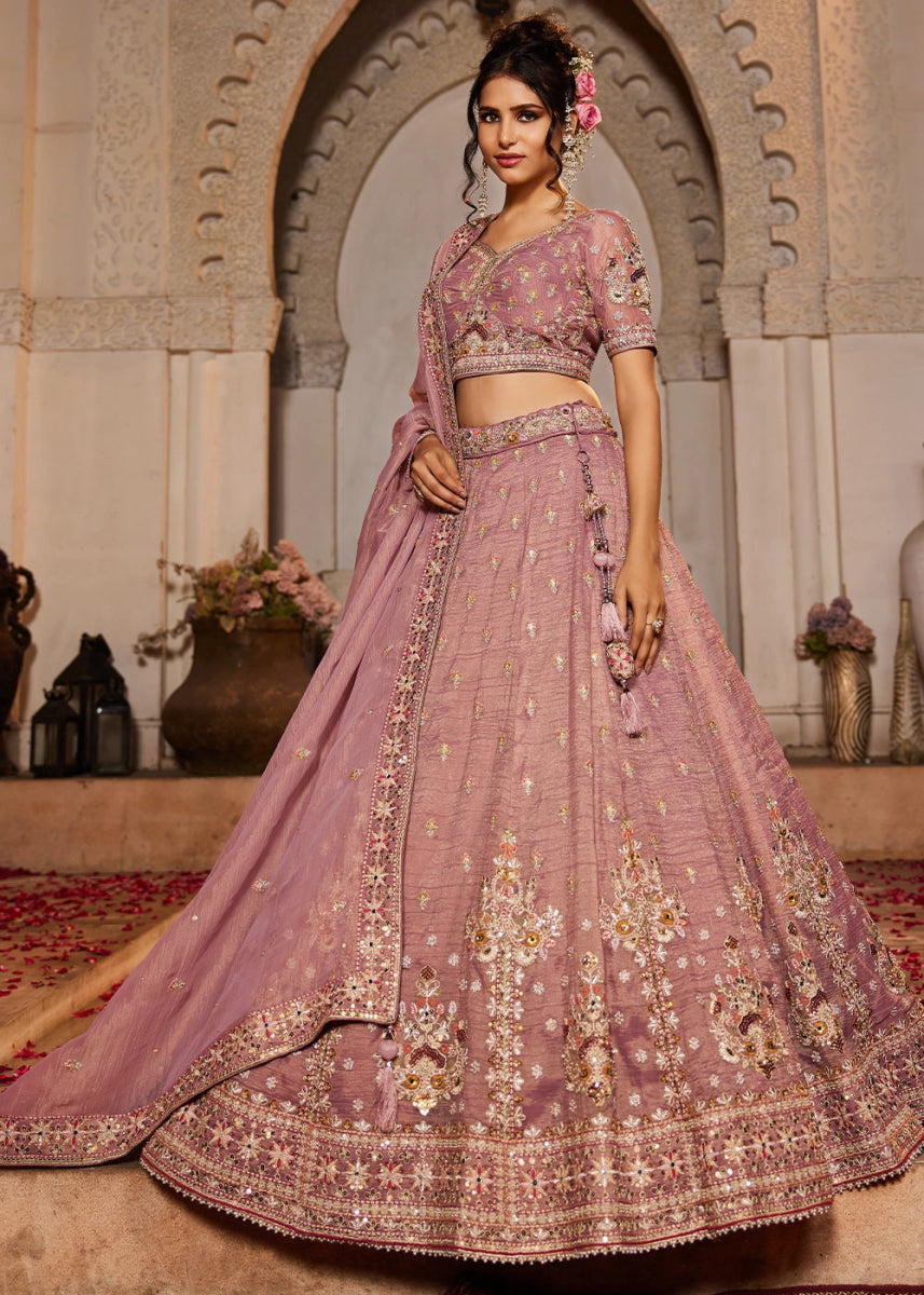 Radiant Orchid Purple Tissue Lehenga with Ornate Beads & Stone Handwork - House of Sarvati LLC
