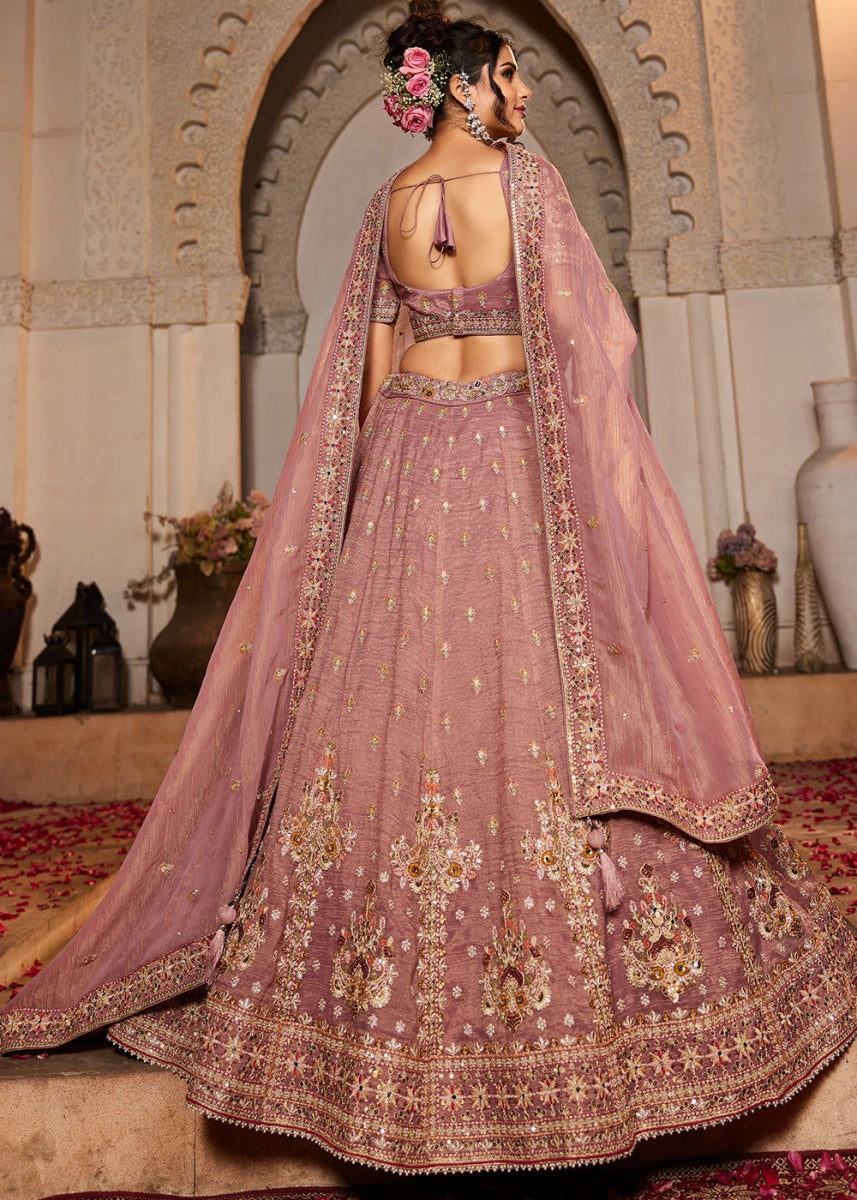 Radiant Orchid Purple Tissue Lehenga with Ornate Beads & Stone Handwork - House of Sarvati LLC