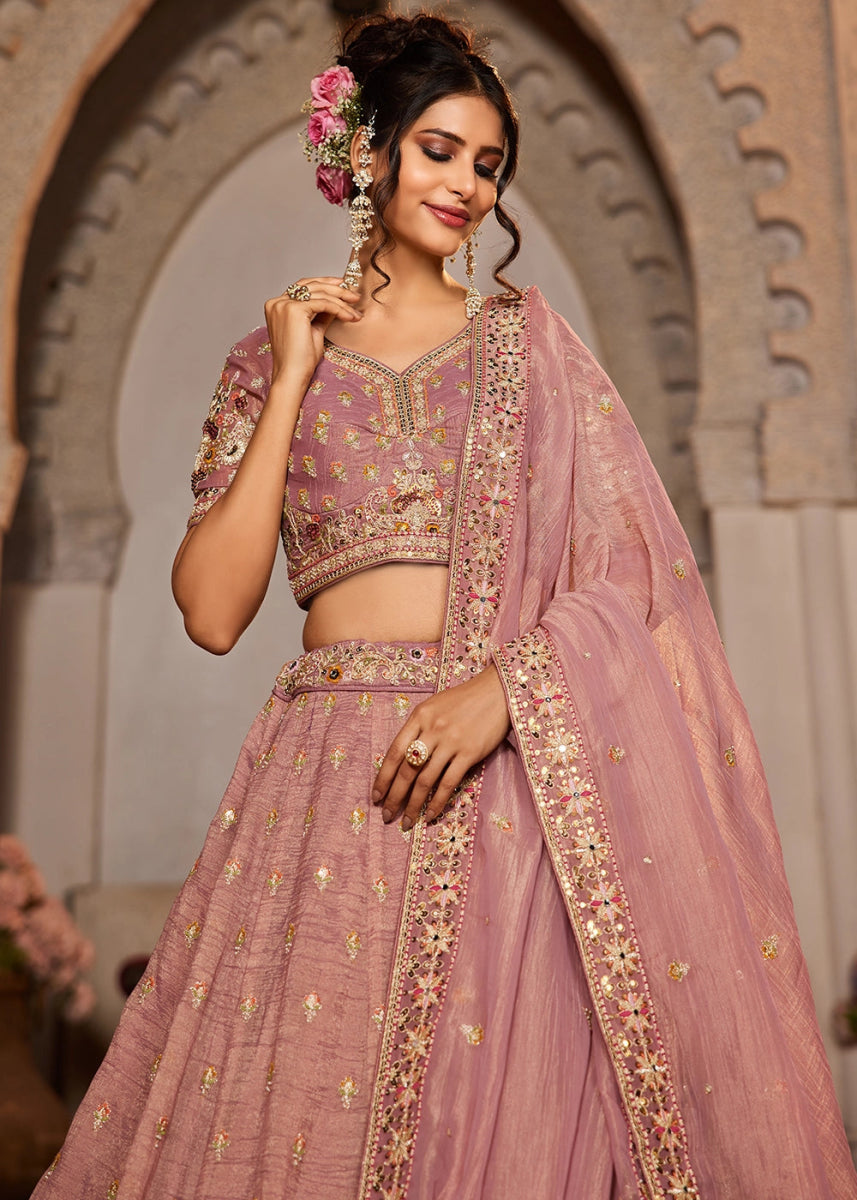 Radiant Orchid Purple Tissue Lehenga with Ornate Beads & Stone Handwork - House of Sarvati LLC