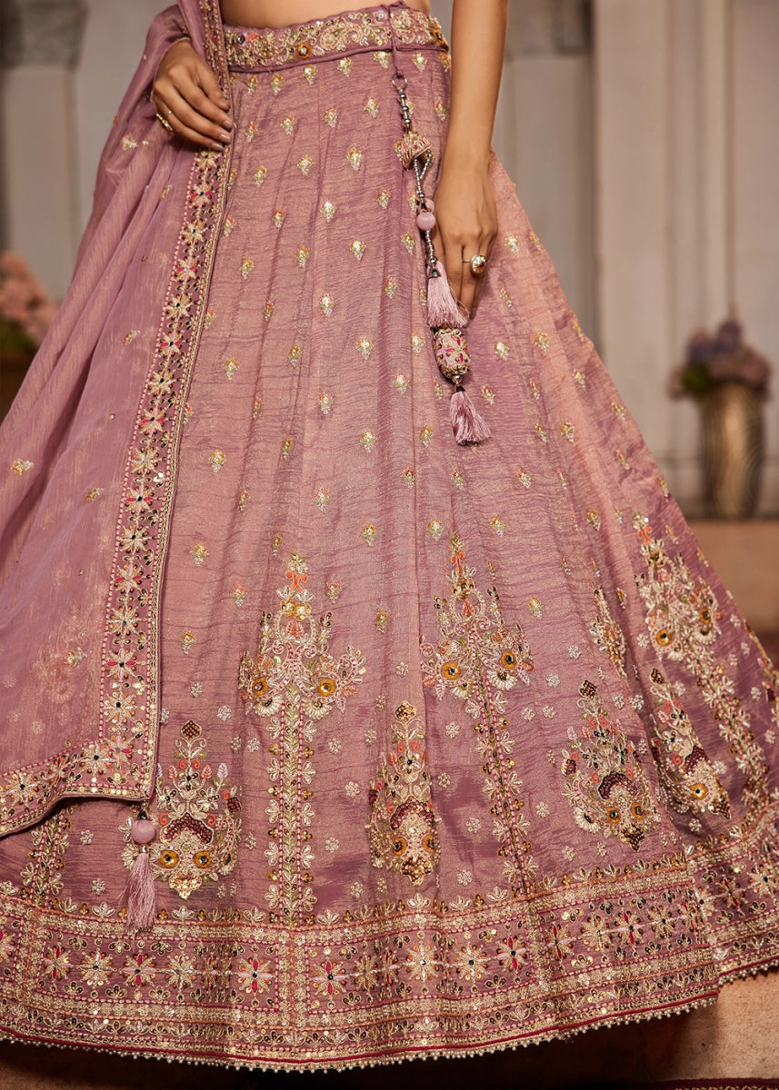 Radiant Orchid Purple Tissue Lehenga with Ornate Beads & Stone Handwork - House of Sarvati LLC