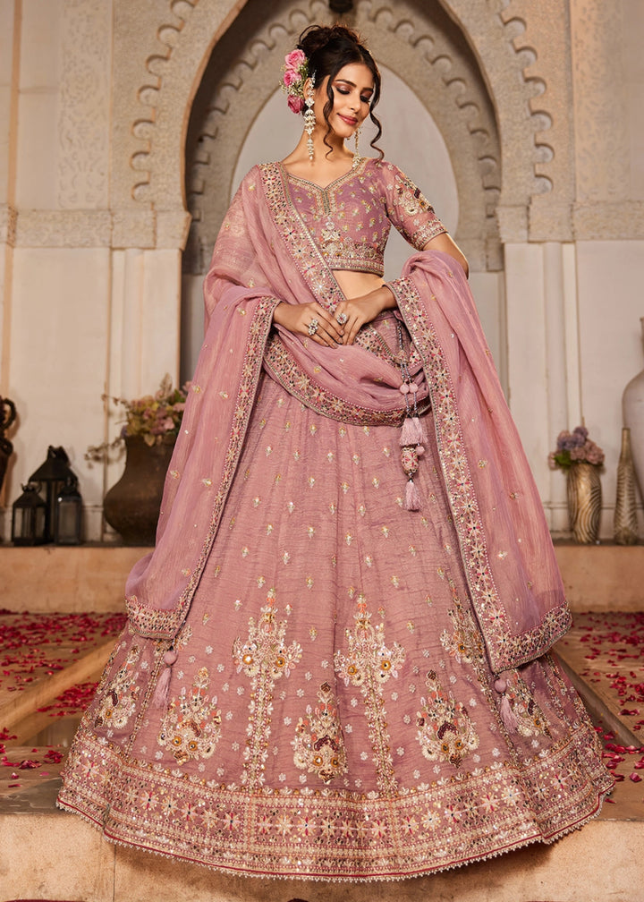 Radiant Orchid Purple Tissue Lehenga with Ornate Beads & Stone Handwork - House of Sarvati LLC