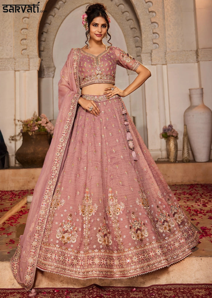 Radiant Orchid Purple Tissue Lehenga with Ornate Beads & Stone Handwork - House of Sarvati LLC