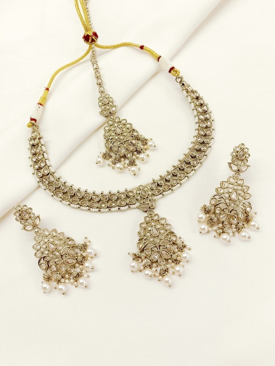 Raghvati Copper Polki Necklace Set - House of Sarvati LLC