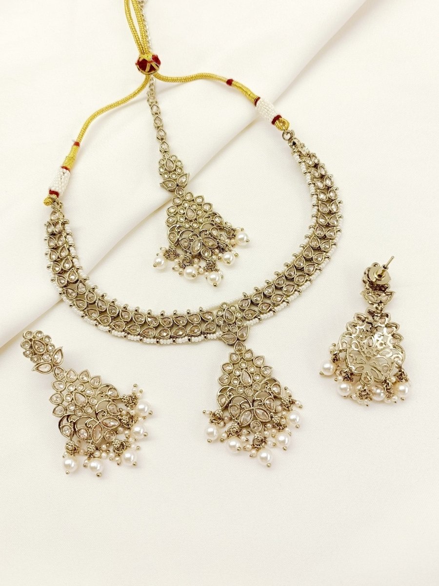 Raghvati Copper Polki Necklace Set - House of Sarvati LLC
