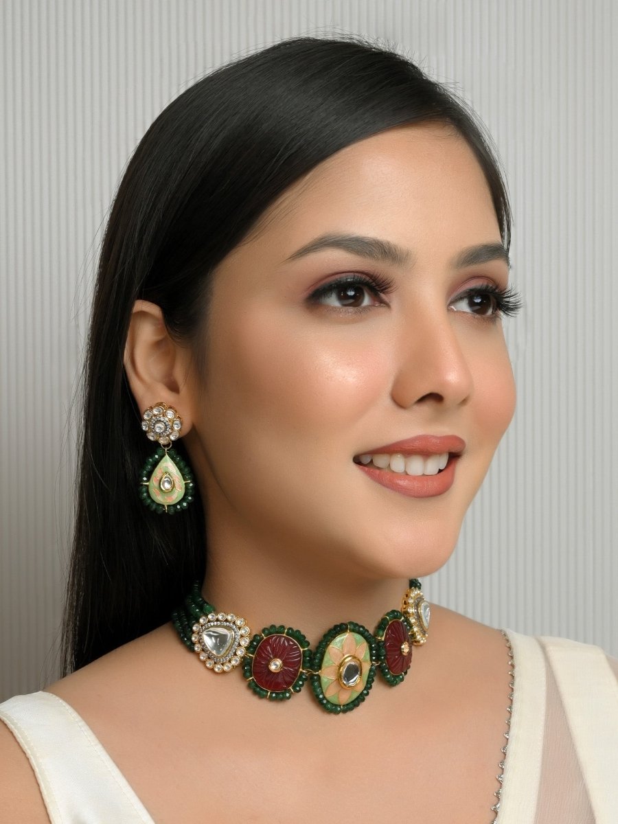 Rahi R & G Meenakari Choker Set - House of Sarvati LLC