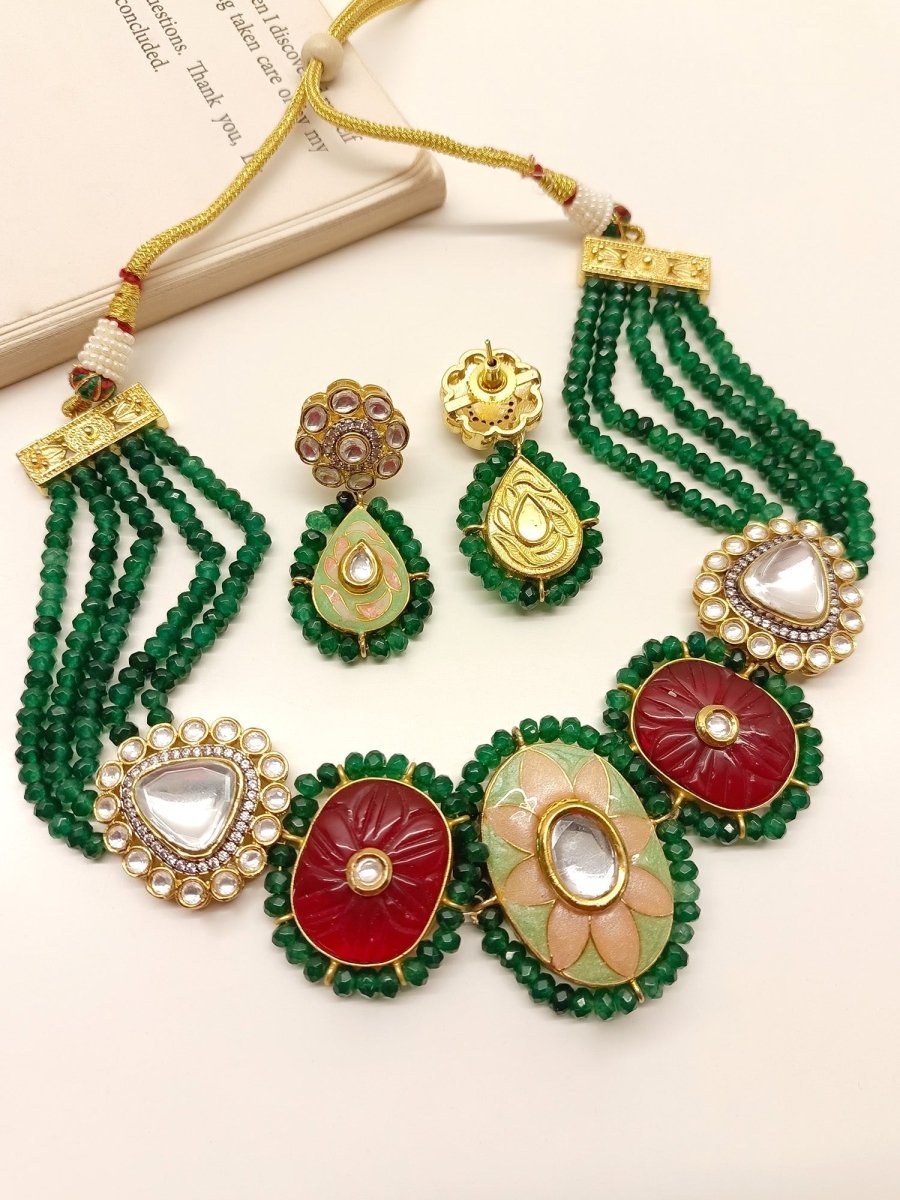 Rahi R & G Meenakari Choker Set - House of Sarvati LLC