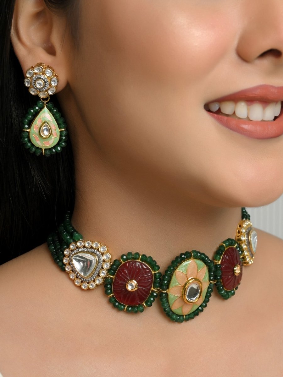 Rahi R & G Meenakari Choker Set - House of Sarvati LLC
