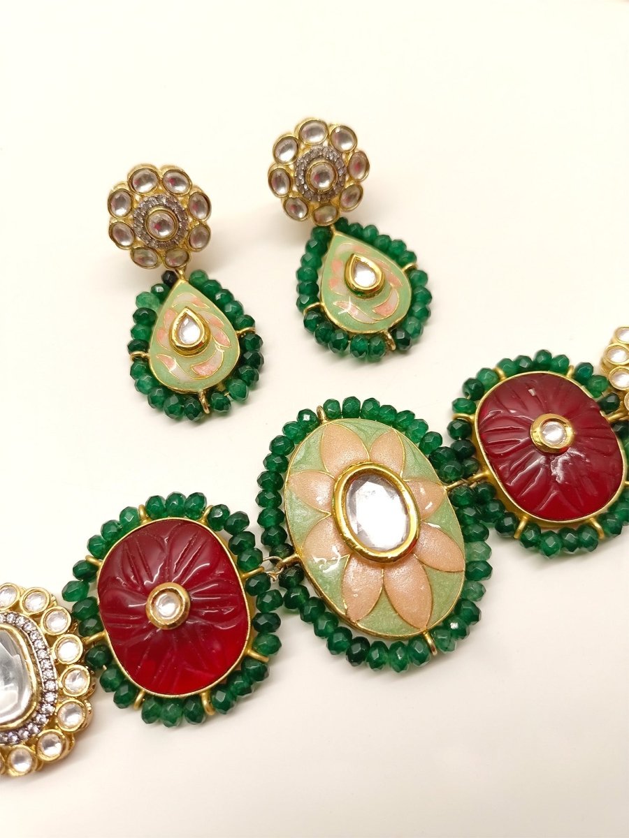 Rahi R & G Meenakari Choker Set - House of Sarvati LLC