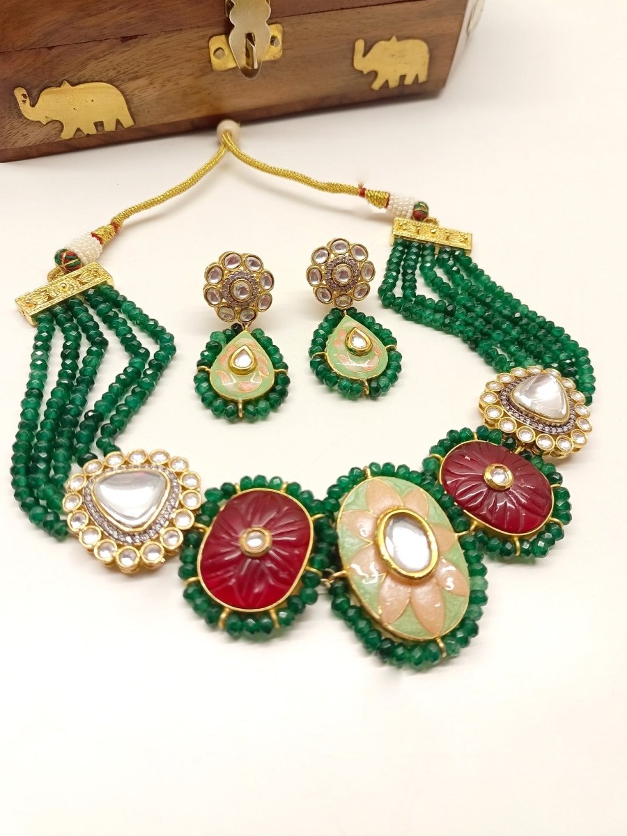Rahi R & G Meenakari Choker Set - House of Sarvati LLC