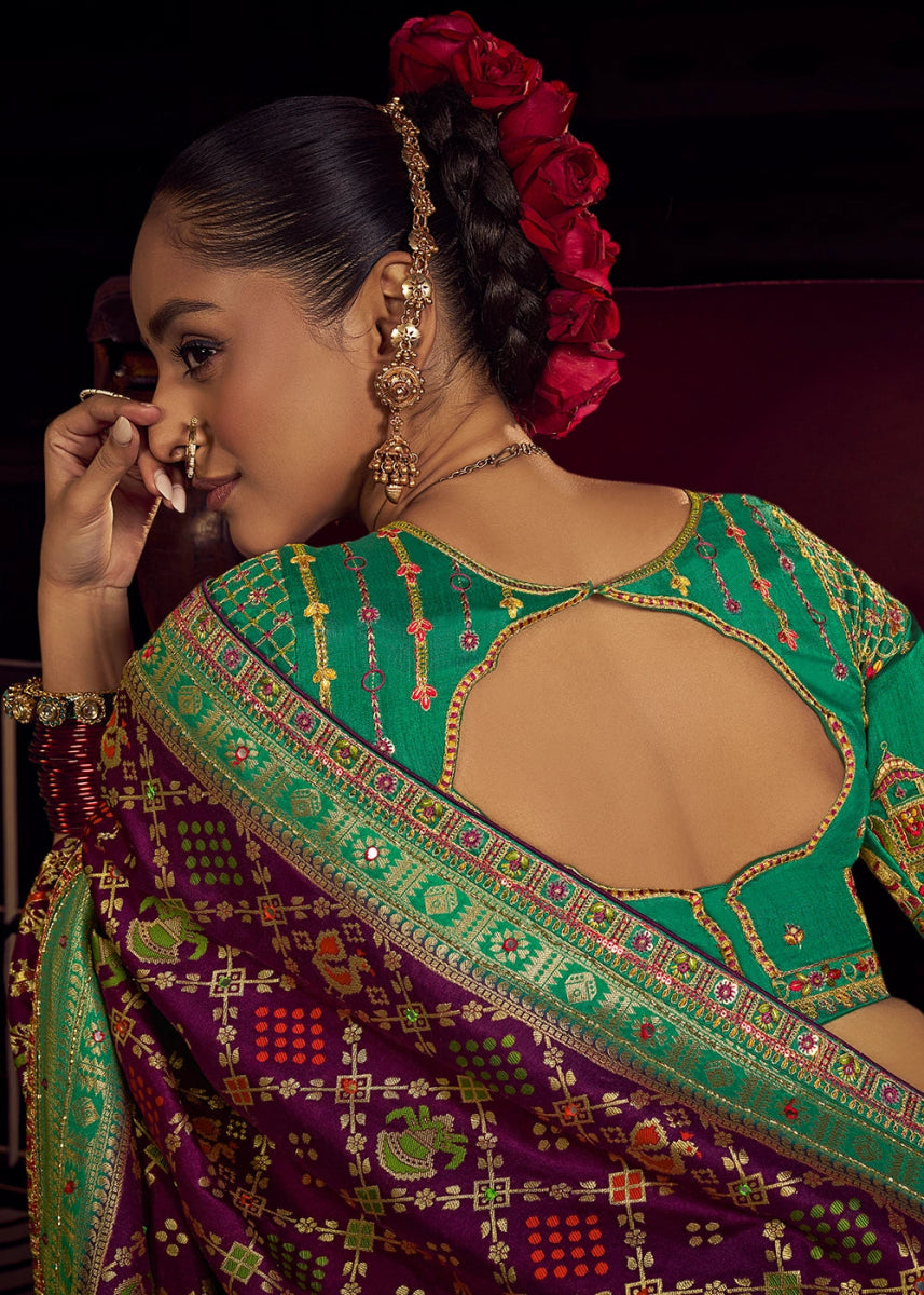 Raisin Purple Viscose Silk Saree with Handcrafted Embroidered Blouse - House of Sarvati LLC
