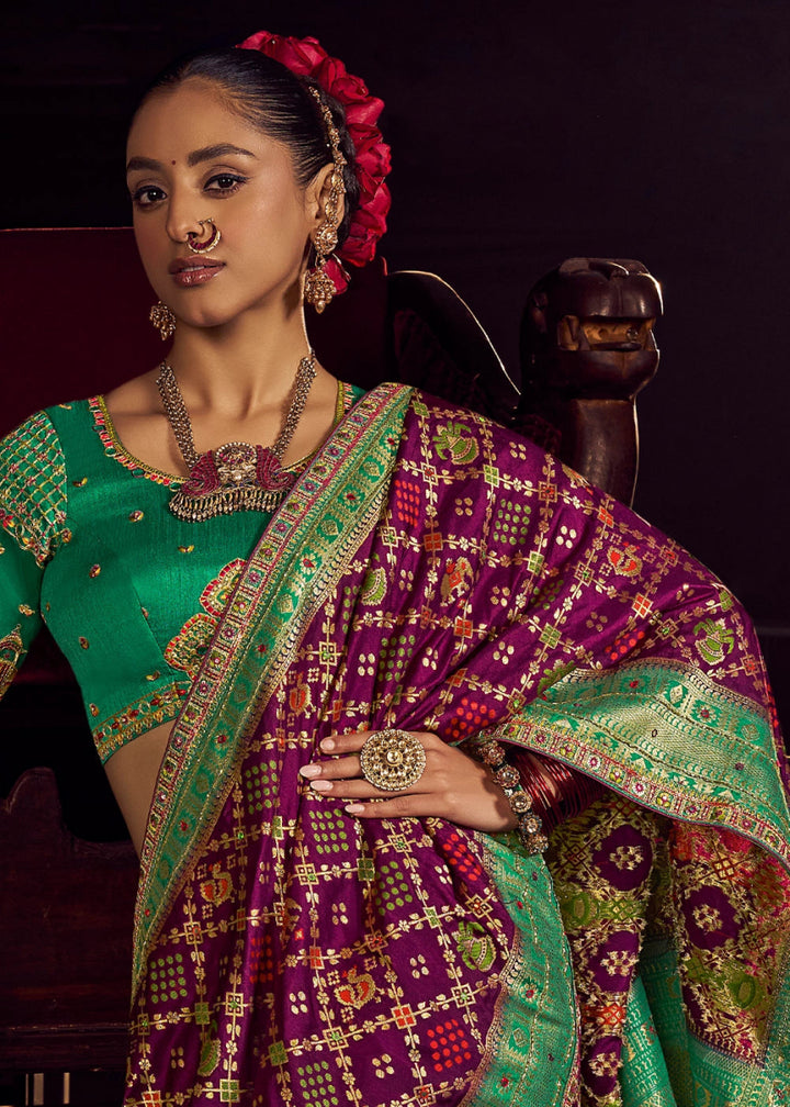 Raisin Purple Viscose Silk Saree with Handcrafted Embroidered Blouse - House of Sarvati LLC