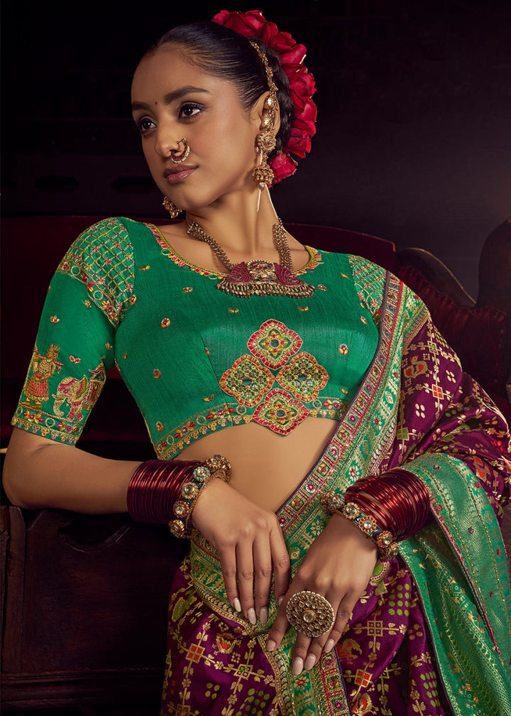 Raisin Purple Viscose Silk Saree with Handcrafted Embroidered Blouse - House of Sarvati LLC