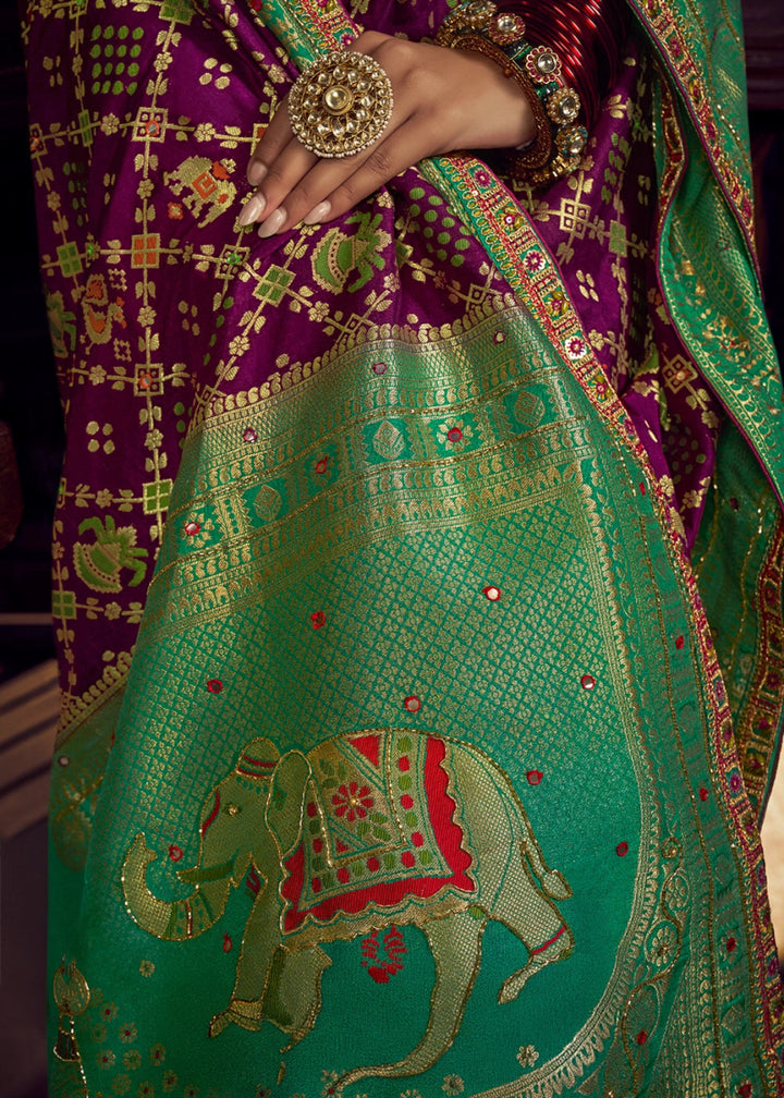 Raisin Purple Viscose Silk Saree with Handcrafted Embroidered Blouse - House of Sarvati LLC