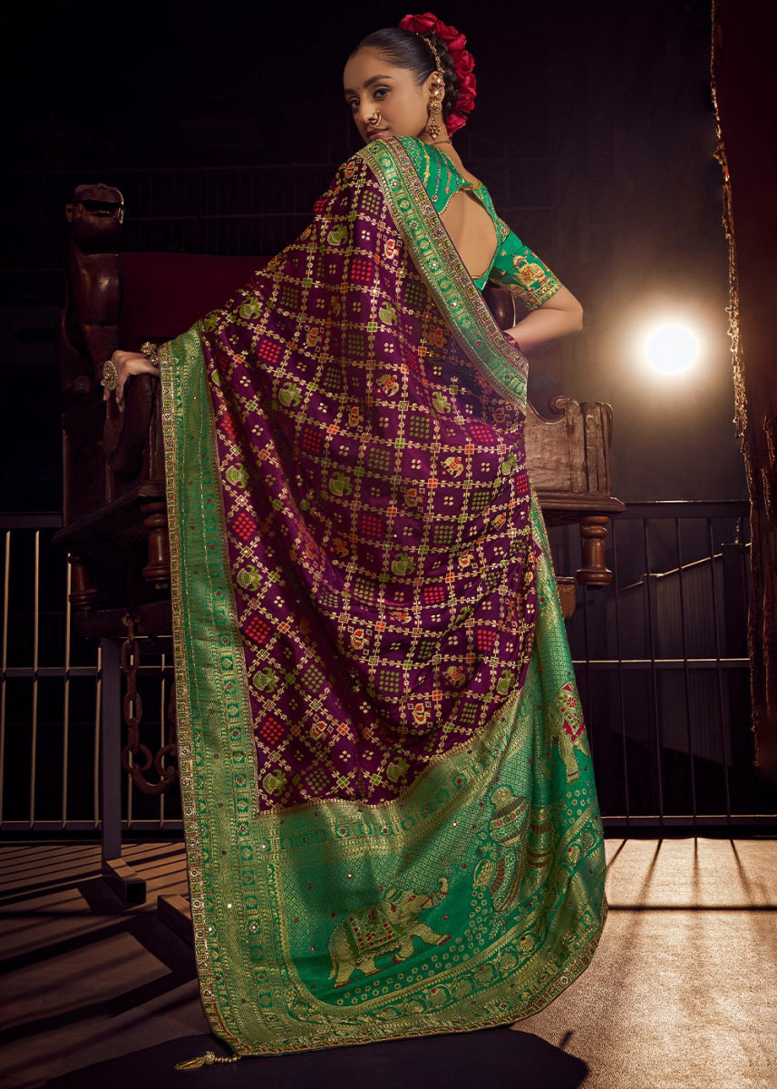 Raisin Purple Viscose Silk Saree with Handcrafted Embroidered Blouse - House of Sarvati LLC