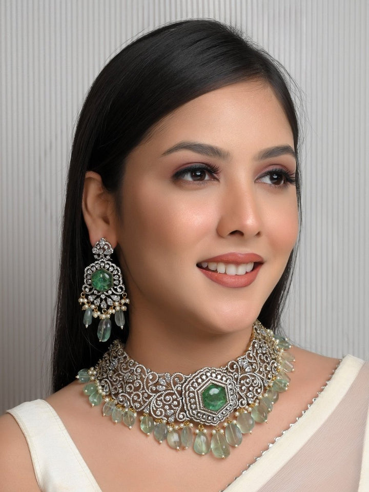 Rajni Mint Green Polki Necklace Set - House of Sarvati LLC