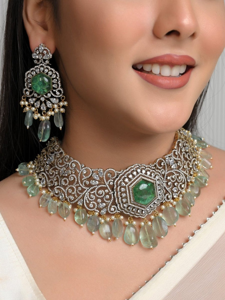 Rajni Mint Green Polki Necklace Set - House of Sarvati LLC