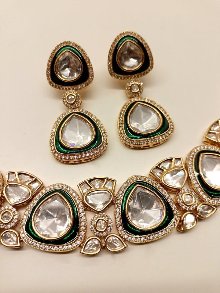 Ramiza Green Kundan Necklace Set - House of Sarvati LLC