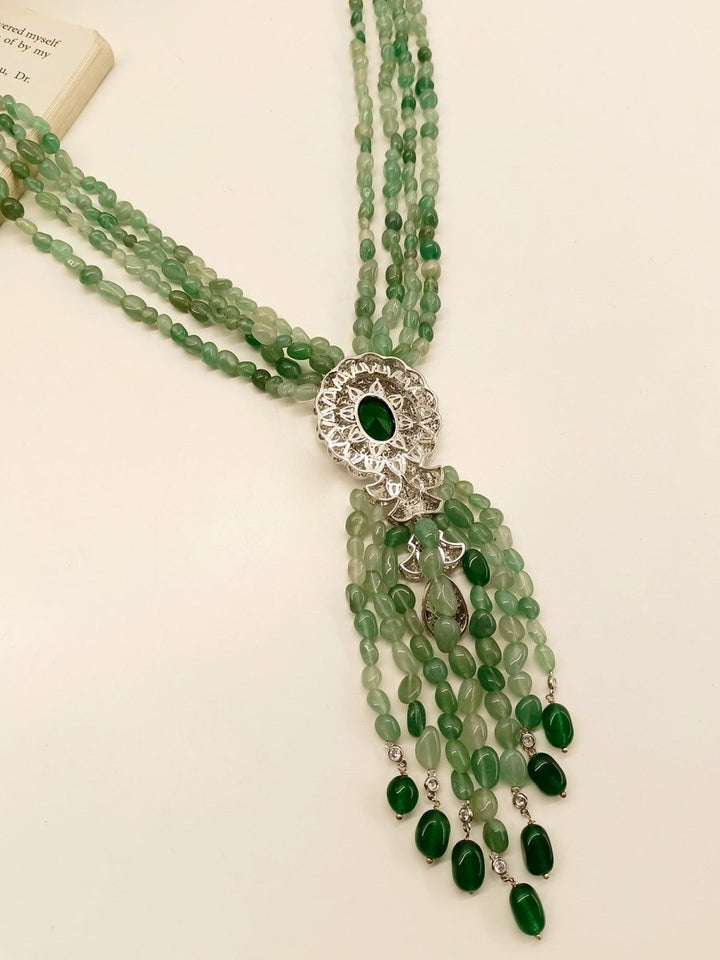 Ramya Emerald American Diamond & Beads Neckpiece - House of Sarvati LLC