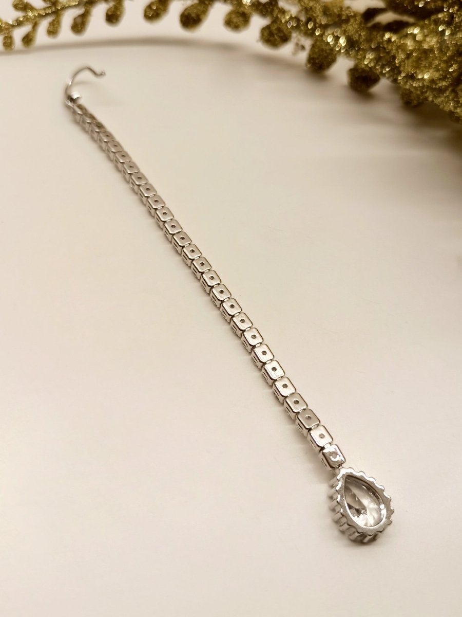 Razia White American Diamond Maangtikka - House of Sarvati LLC