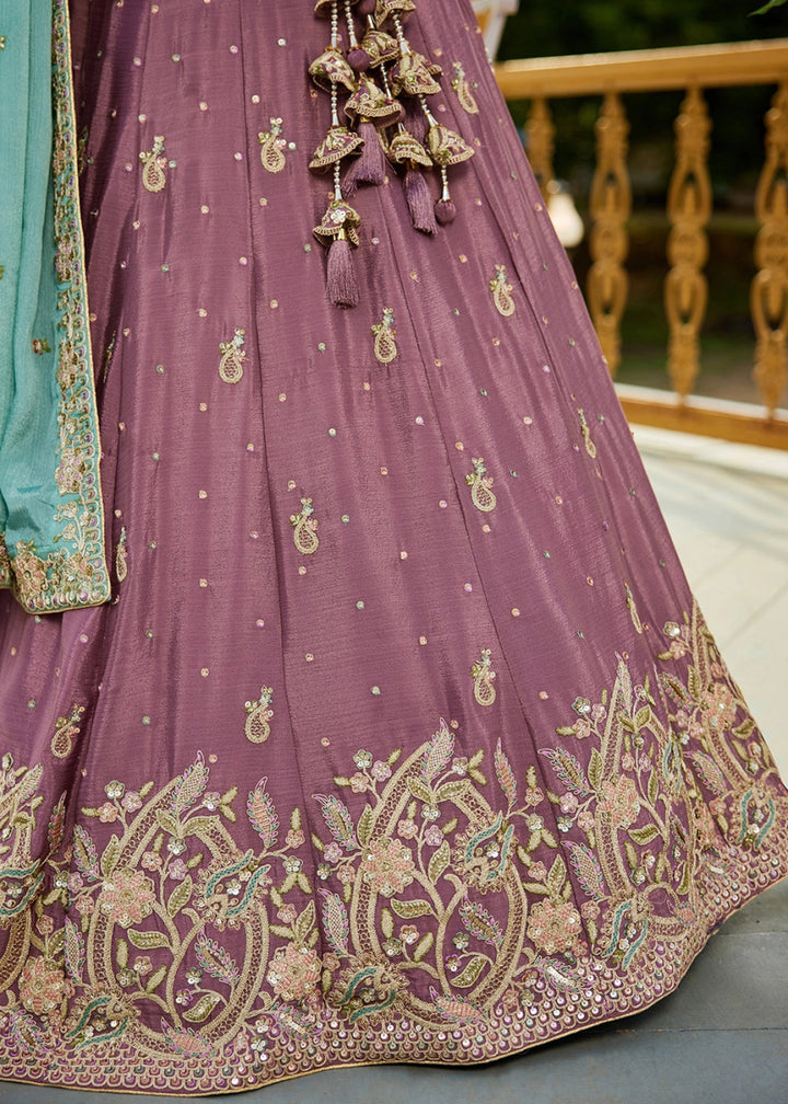 Razzmic Berry Purple Chiffon Lehenga Choli with Sequins and Floral Embroidery - House of Sarvati LLC