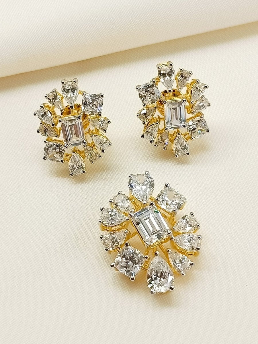 Renuka 92.5 Silver Swarovski Stone Pendant Set - House of Sarvati LLC