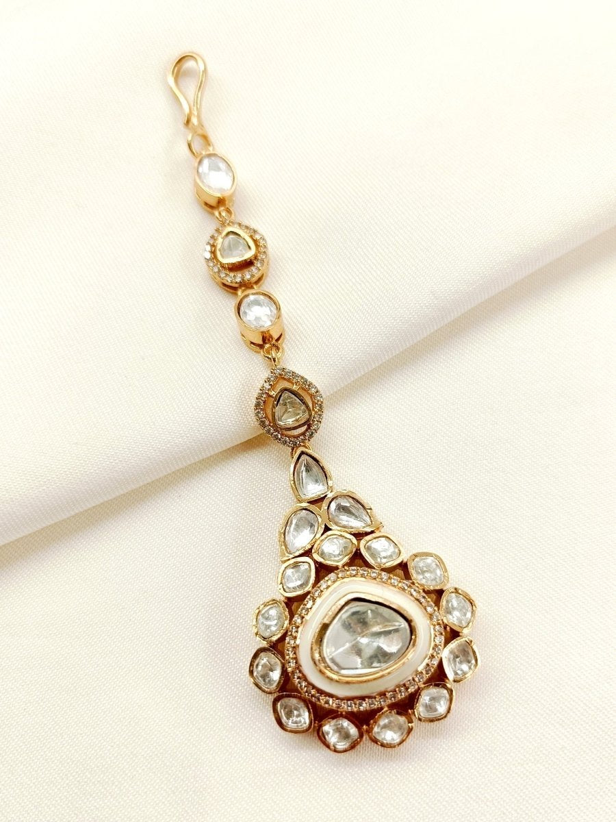 Reshma White Kundan Maangteeka - House of Sarvati LLC
