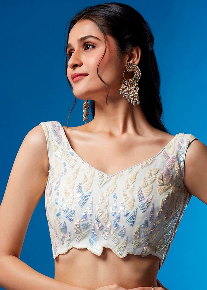 Rice White Net Lehenga with All - Over Sequins – Glam Look for Bridesmaids - House of Sarvati LLC