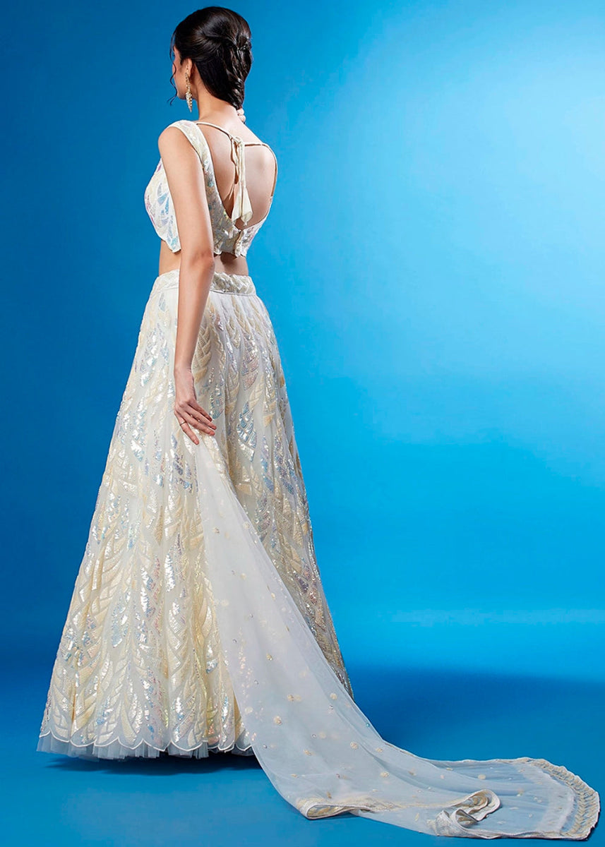 Rice White Net Lehenga with All - Over Sequins – Glam Look for Bridesmaids - House of Sarvati LLC