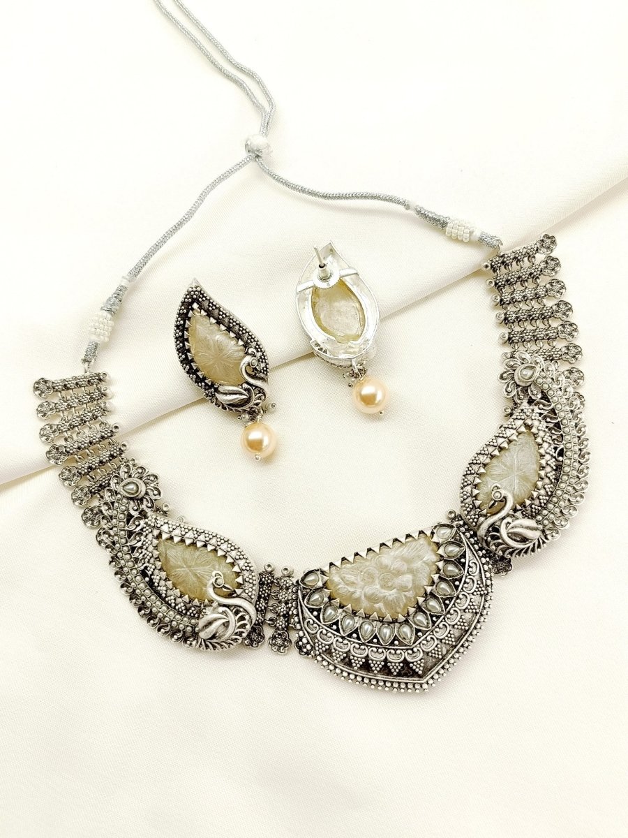 Riddhi Grey Peacock Oxidized Set - House of Sarvati LLC