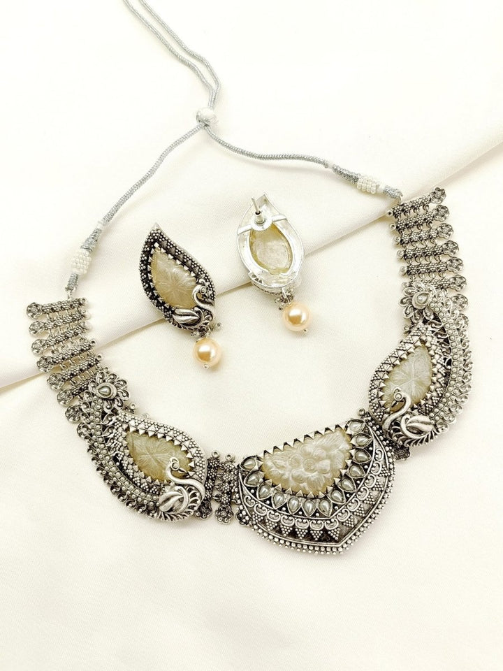 Riddhi Grey Peacock Oxidized Set - House of Sarvati LLC