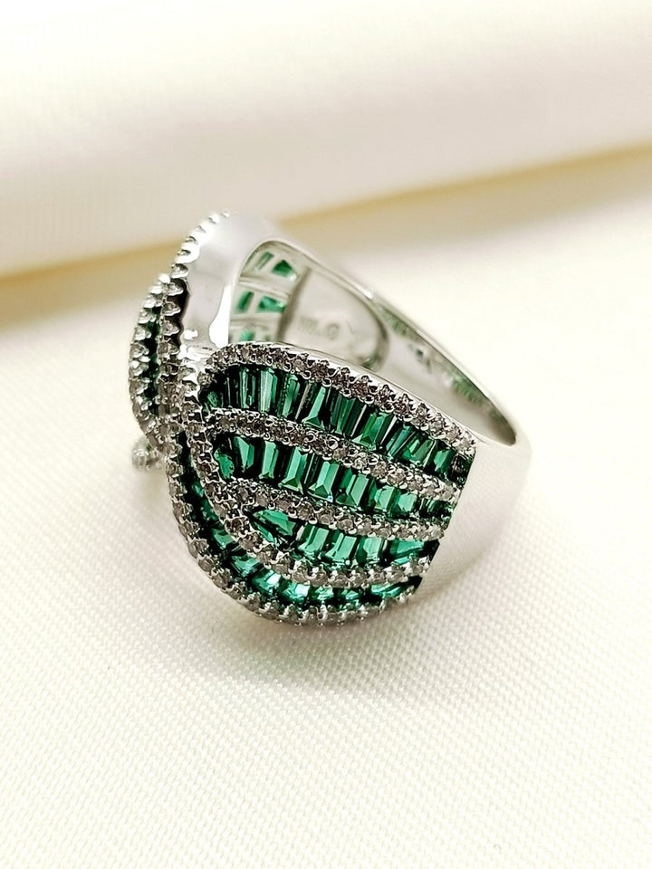 Ritika Green American Diamond Finger Ring - House of Sarvati LLC