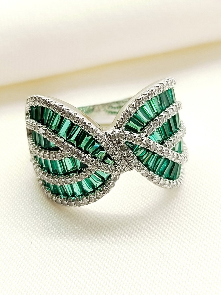 Ritika Green American Diamond Finger Ring - House of Sarvati LLC