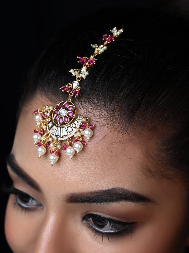 Ronika Gold Plated Rose Pink Kundan Teeka - House of Sarvati LLC
