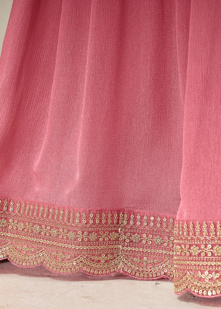 Rouge Pink Dola Silk Sharara Suit with Intricate Jacquard Detailing - House of Sarvati LLC