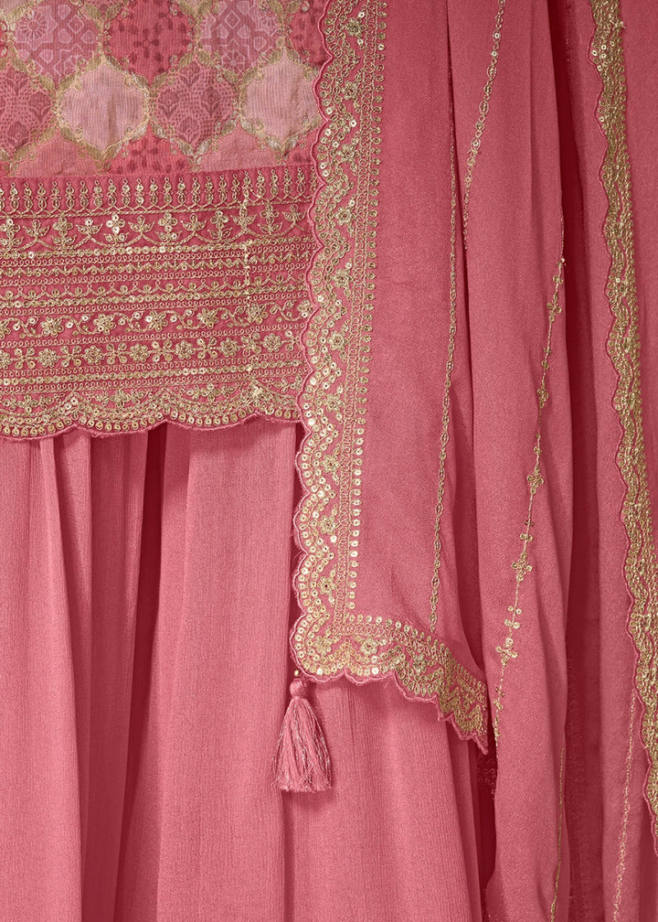 Rouge Pink Dola Silk Sharara Suit with Intricate Jacquard Detailing - House of Sarvati LLC
