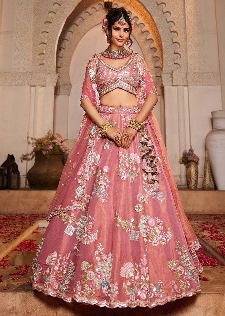 Rouge Pink Net Lehenga with Ornate Beads & Stone Handwork - House of Sarvati LLC