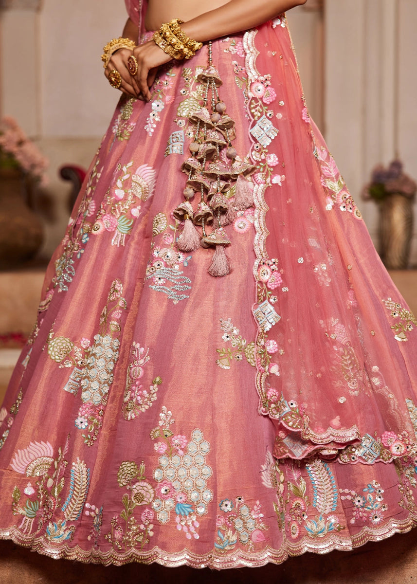 Rouge Pink Net Lehenga with Ornate Beads & Stone Handwork - House of Sarvati LLC