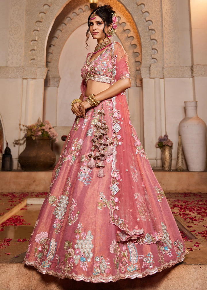Rouge Pink Net Lehenga with Ornate Beads & Stone Handwork - House of Sarvati LLC