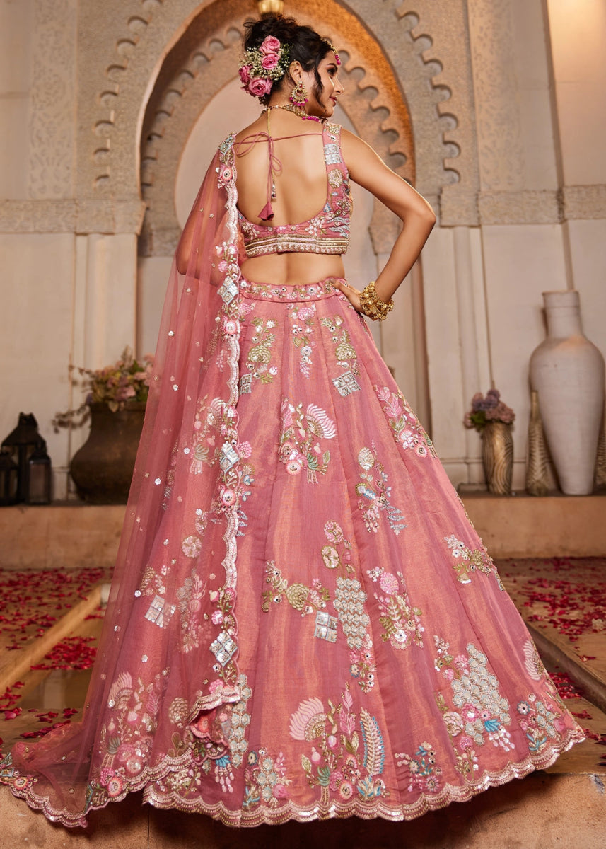 Rouge Pink Net Lehenga with Ornate Beads & Stone Handwork - House of Sarvati LLC