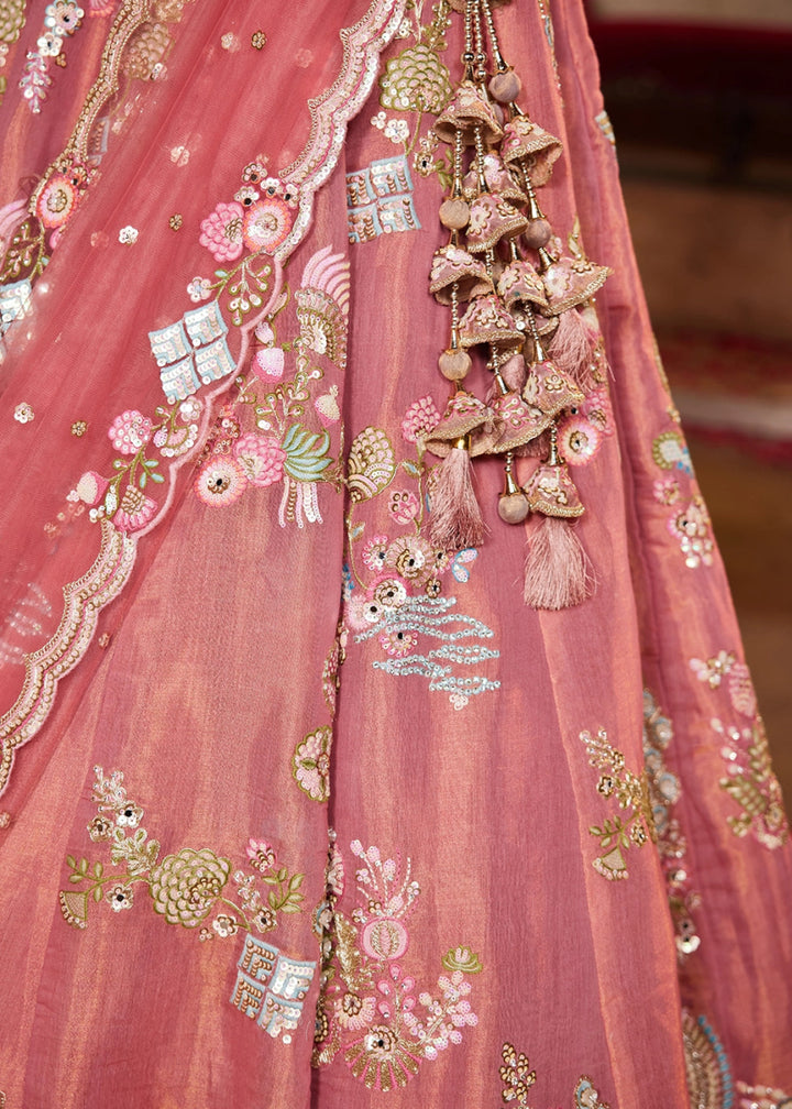 Rouge Pink Net Lehenga with Ornate Beads & Stone Handwork - House of Sarvati LLC