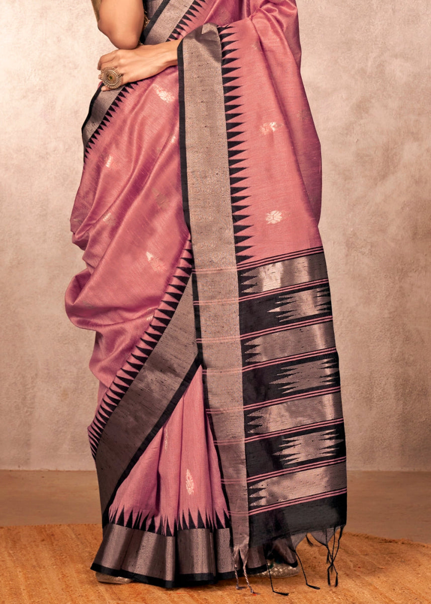 Rouge Purple Bhagalpuri Silk Saree with Handcrafted Gadwal Border - House of Sarvati LLC