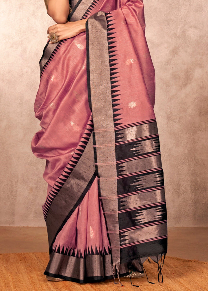 Rouge Purple Bhagalpuri Silk Saree with Handcrafted Gadwal Border - House of Sarvati LLC