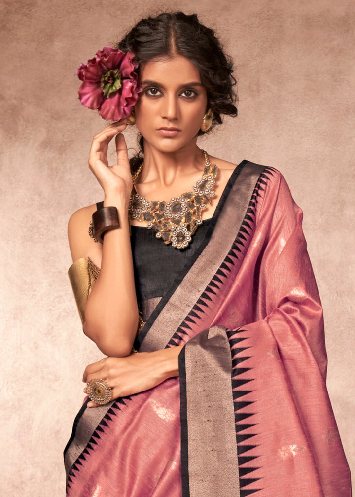 Rouge Purple Bhagalpuri Silk Saree with Handcrafted Gadwal Border - House of Sarvati LLC