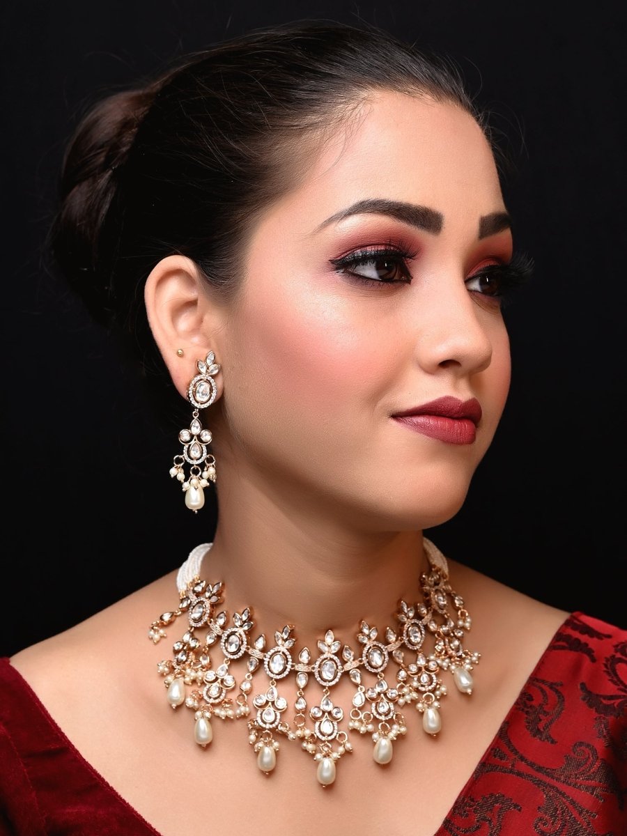 Rubi White Rose Gold Plated Kundan Choker - House of Sarvati LLC